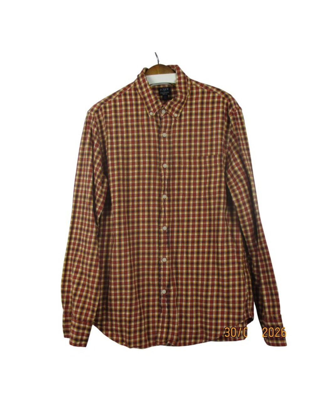 J.Crew Mens Brushed Twill Plaid Button-Down Shirt Long Sleeve Classic Fit Size L